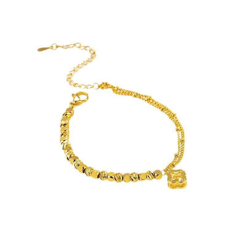 Jumping Di Super Sparkling Broken Silver Clover Double Layer Bracelet for Women, Exquisite Temperament, Fashionable and Versatile Handjewelry