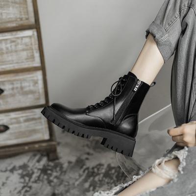 2024 New Winter Plush British Style Black Motorcycle Boots with Thick Soles and Short Boots
