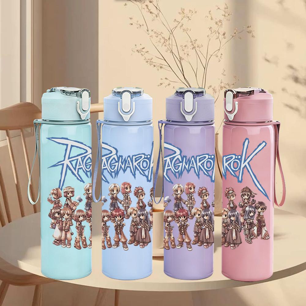 1PC Pecking Circular Skull Retro Logo Print 750ml Portable Sports Water Bottle Leakproof Gym Outdoor Travel Drink Cup