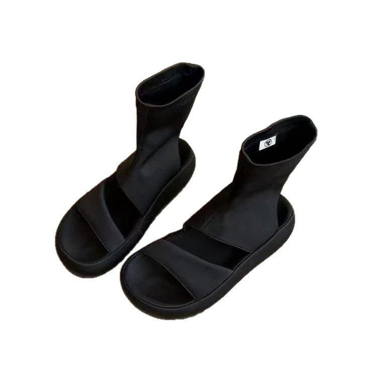 Thick-soled Roman cool boots 2025 new small summer fashion open-toed thin boots hollow short boots super soft height increase