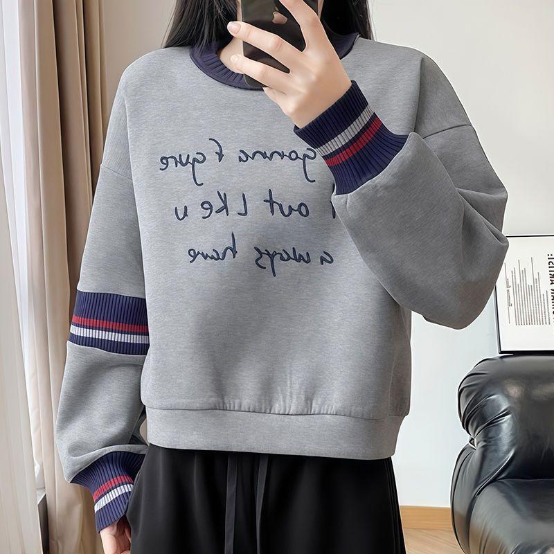 

Женский свитшот с круглым вырезом и принтом букв, весенне-осенний, новый стиль, модный дизайн, с длинным рукавом L серый