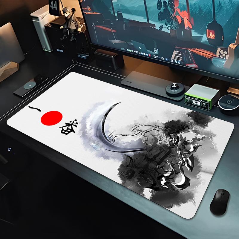 Tappetino per Mouse Samurai Giapponese Bianco e Nero Tastiera Accessori per Gamer Tappetino da Tavolo Esteso Tappeto in Gomma Antiscivolo Pad per Laptop