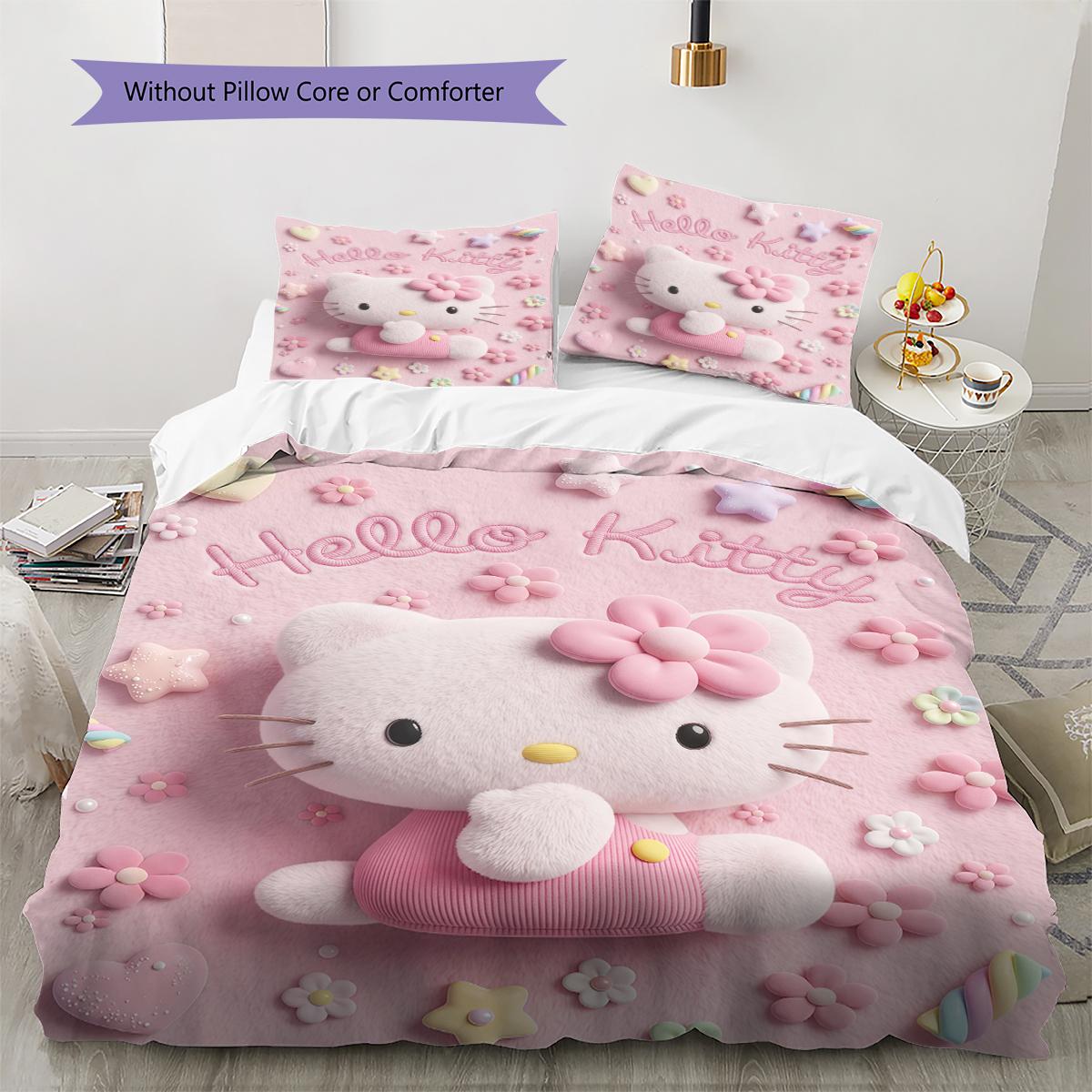 

Hello Kitty Pink Pattern Bedding,Quilt Set Quilt Cover Pillowcase Home Birthday Gift(1 * duvet cover + 2 * pillowcase, without core) 135x200cm