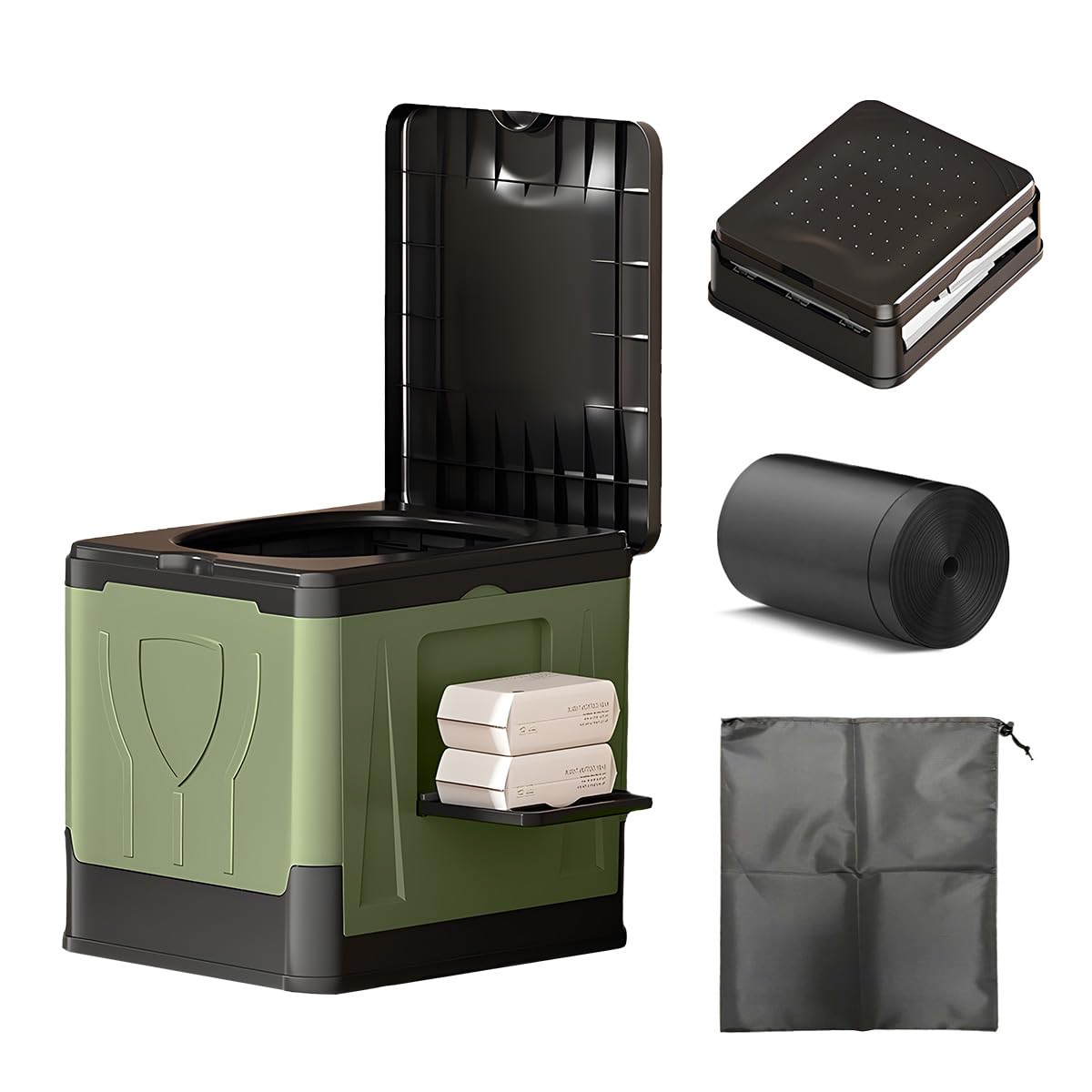 

Climbix Portable and Emergency Easy Setup in 10 150kg Weight Compact Includes 12 Waste Disposal Storage for Water Outdoor and Nursing Care Toilet, зелёный