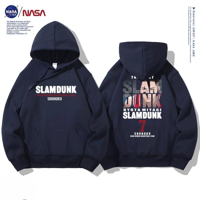 NASA joint autumn and winter cartoon slam dunk print student hooded sweatshirt men and women plus velvet long-sleeved pullover