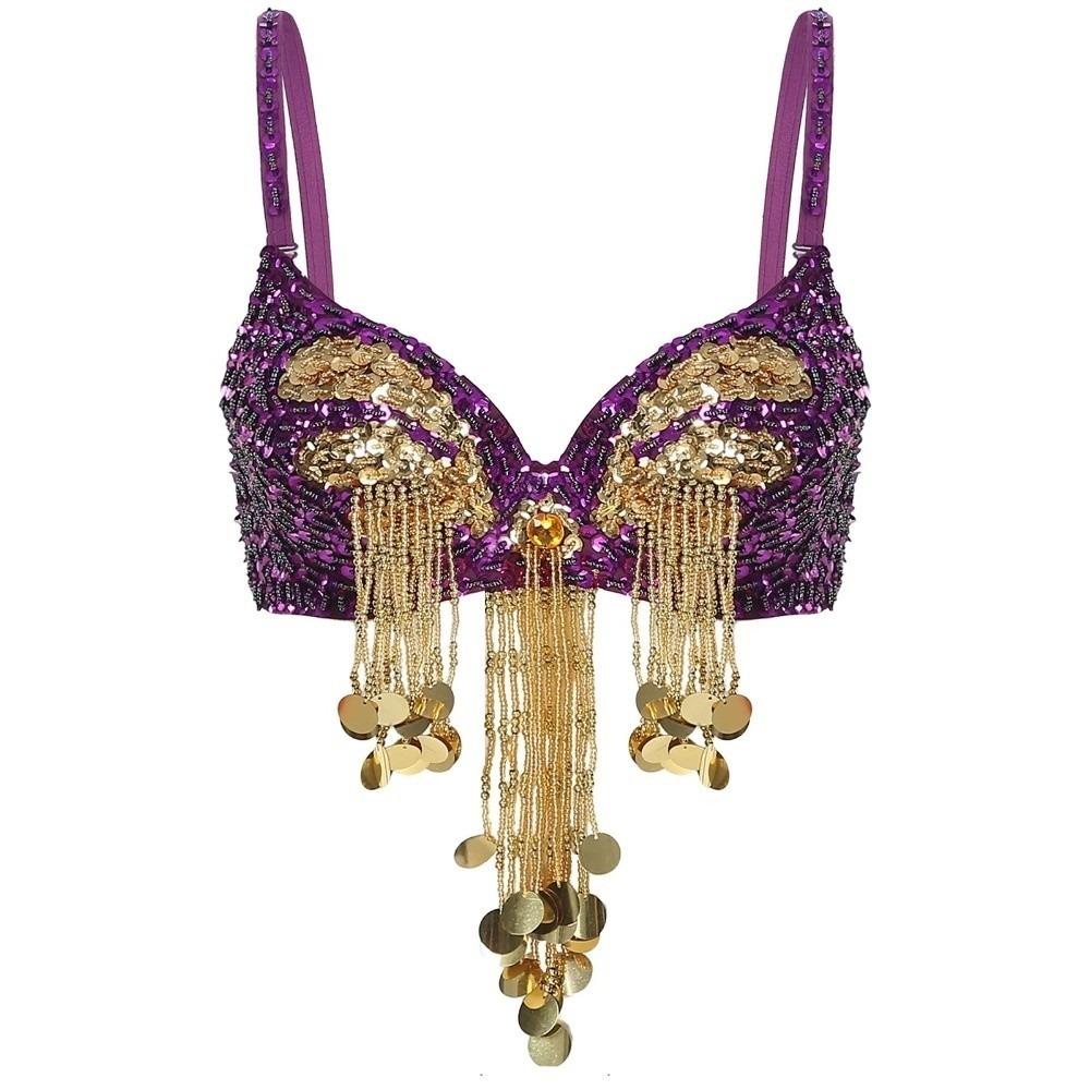 Adjustable Straps Belly Dance Tops Shiny Beaded Tassels Bra Sequins Bra Tops Stage Performance
