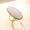 Retro Charm Gold Color Stainless Steel Geometric Oval Dopamine Colorful Natural Stone Rings for Women Finger Jewelry Accessories