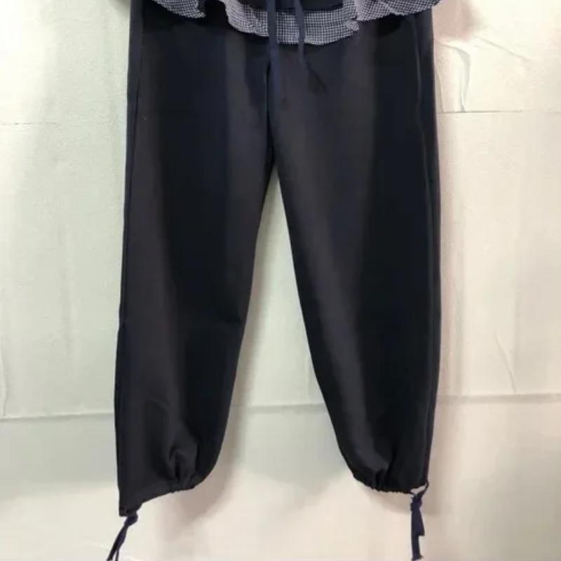 European and American Women's Autumn and Winter Cute Small Grid Lotus Leaf Patchwork Skirt Pants Elastic Waist Casual Pants