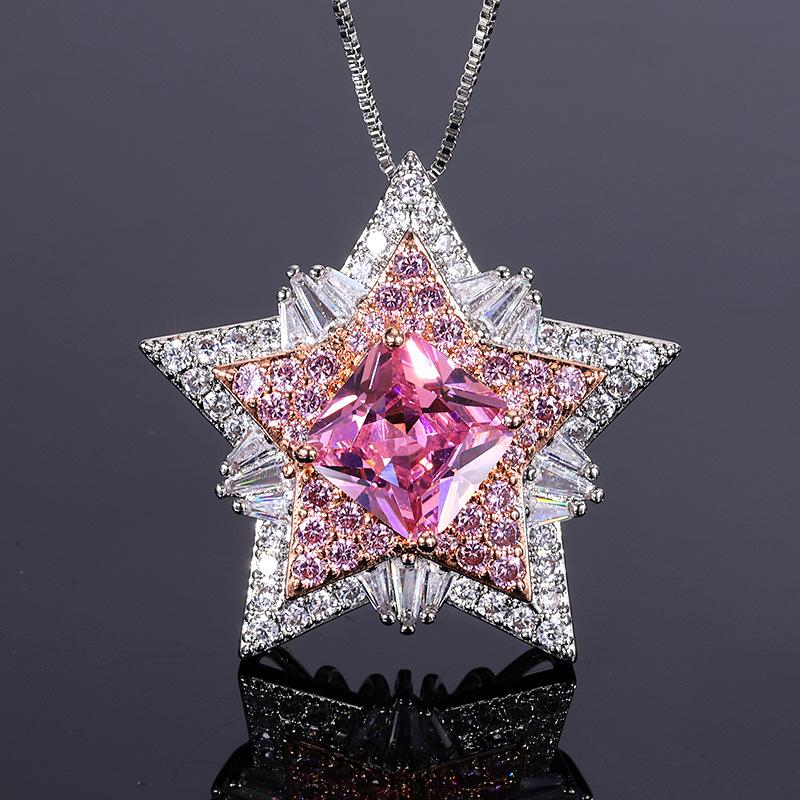 Jewelry Smart Star Flower Necklace Women'S Pink Diamond Pentagram Ring Light Luxury Citrine Zircon Ring