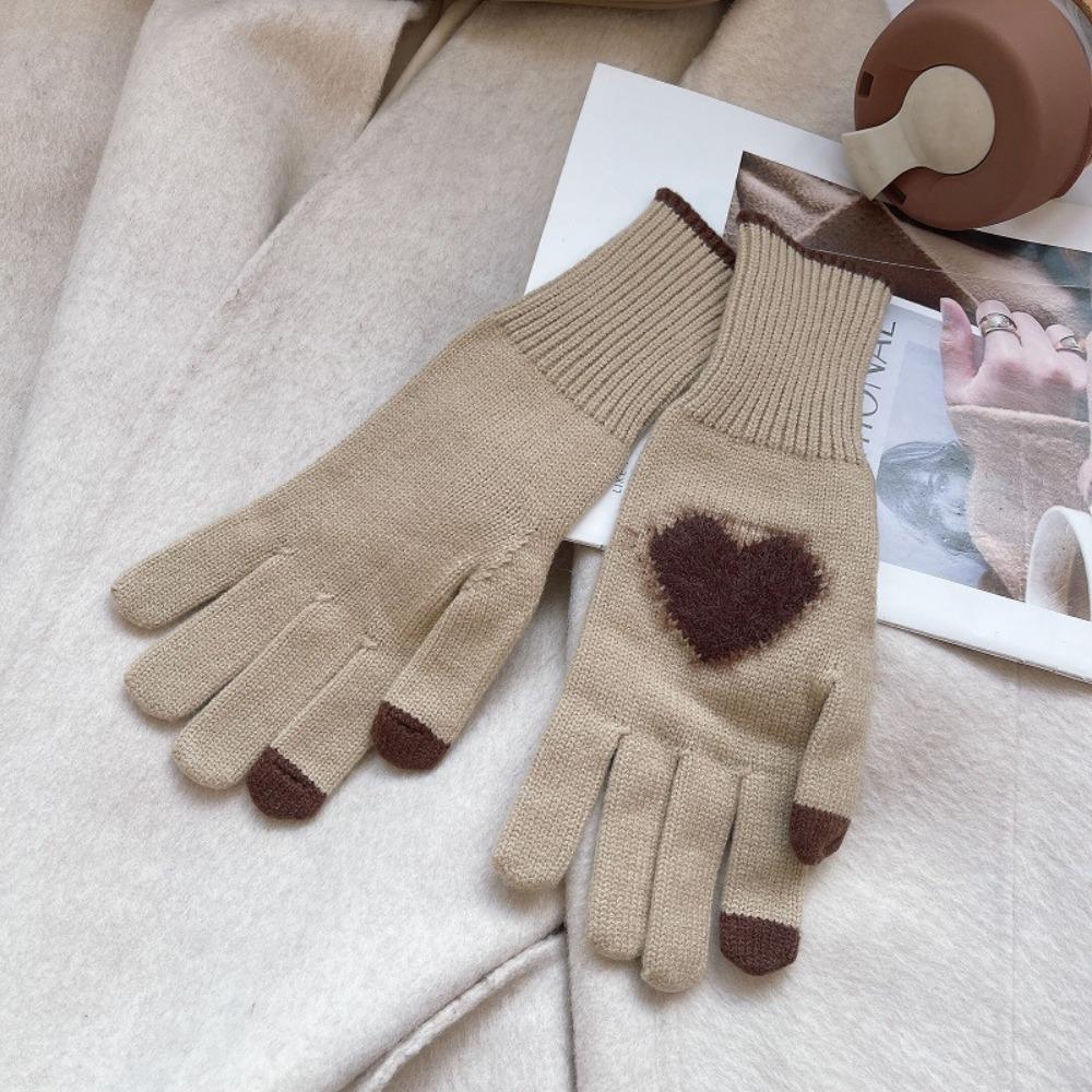 Warm Love Heart Gloves Windproof Cycling Gloves Sweet Women Knitted Gloves  Riding Equipment