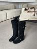 New Retro Matte, Height Increased by 6cm~ Korean Round Head Buckle with Soft Folds and Thin High Boots for Women's Autumn