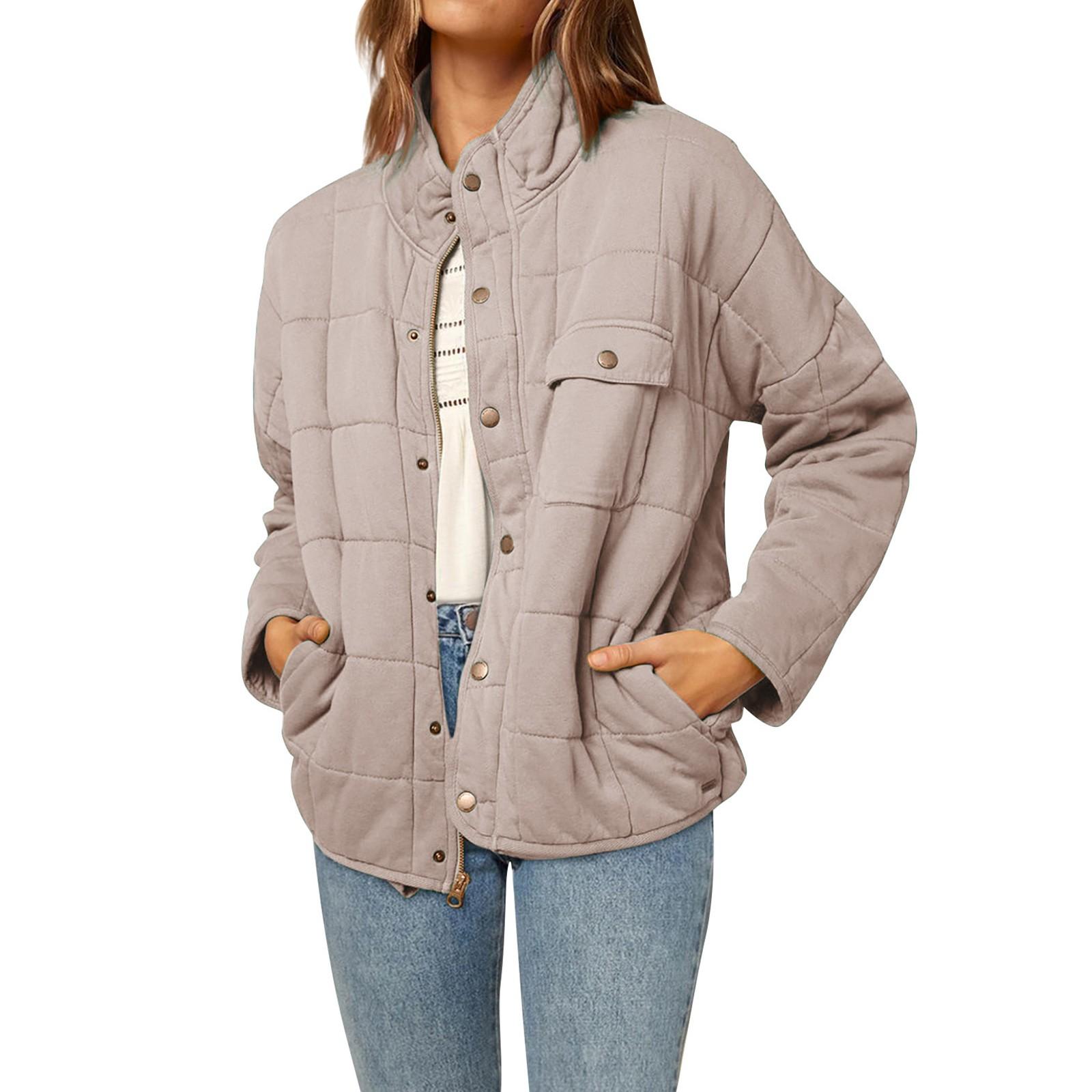 

Женская модная легкая куртка с воротником-стойкой, многоцветное пальто на молнии и пуговицах XL хаки