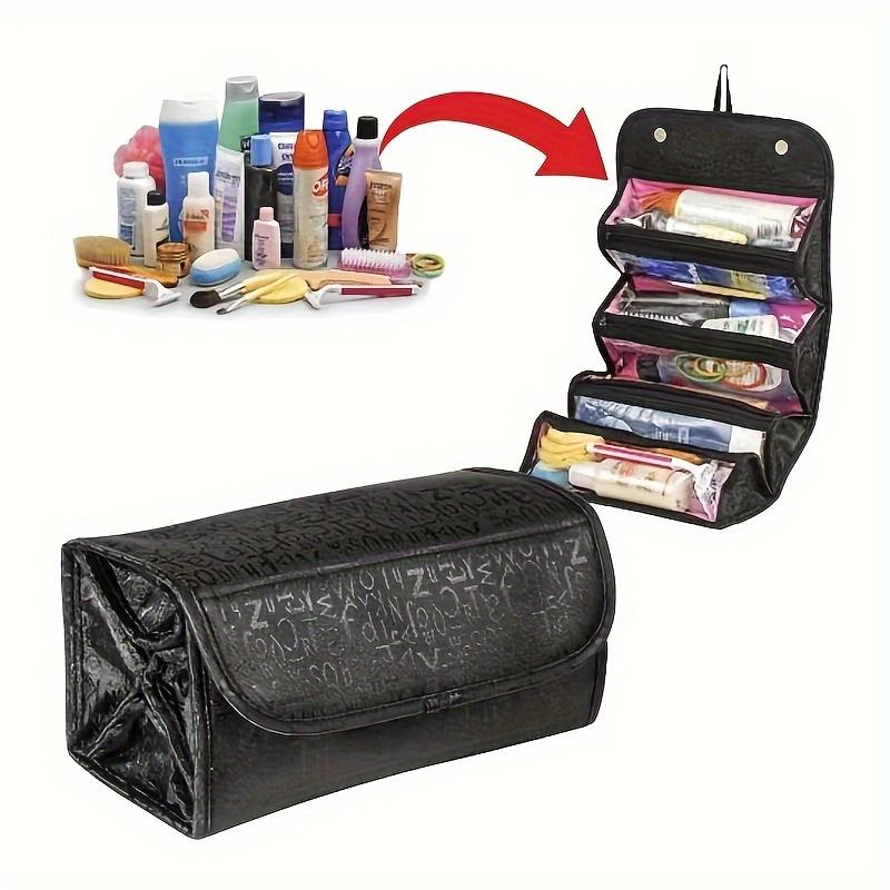 

Large Capacity 4-Layer Roll-up Travel Storage Bag Foldable Toiletry Organizer Cosmetic Makeup Bag Pouch with Hanging Hook чорний