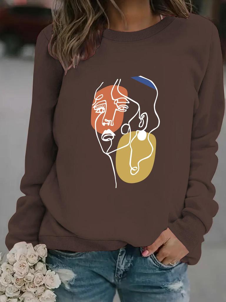 Women's Autumn Winter Casual Long-Sleeved Round Neck Printed Hoodie Sweatshirt