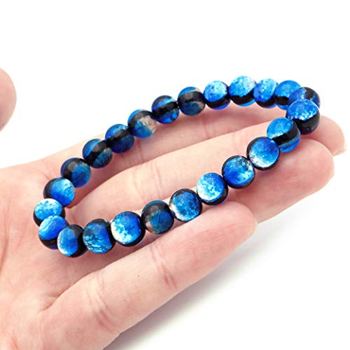 [GOLD STONE] Yonaguni Blue Firefly Glass 8mm Glowing Bracelet from Yonaguni Island, Okinawa, Inner Diameter: Approx. 20cm