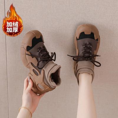 Samt Baumwollschuhe Winter 22 neu lässig dicke Sohle Höhensteigerung hässlich süß Dad Shoes Fly-Woven Sportsocken Schuhe