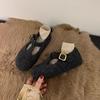 2025 Autumn and Winter High-end Gray Woolen Mary Jane Fluffy Shoes Women's Shoes Round Head Single Shoes Velvet Cotton Shoes
