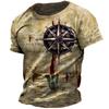 Vintage Compass Pattern T-Shirt For Men Navigation Map 3D Printed Tees Summer Fashion Casual Loose Street Tops O-Neck T Shirts