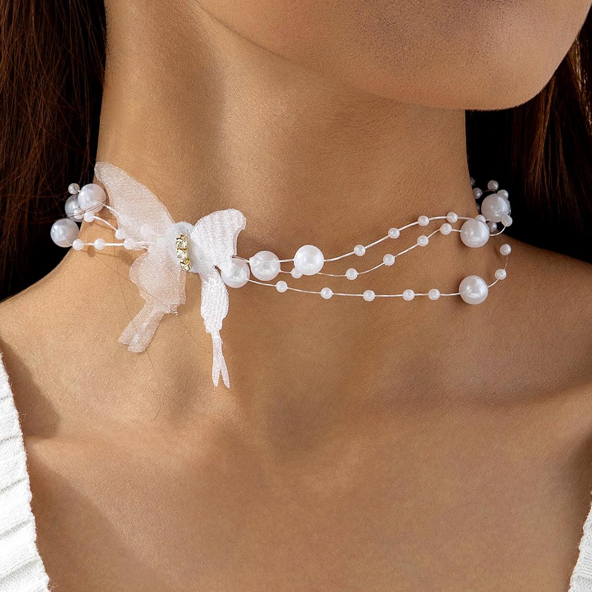 Accessories, Butterfly Pearl Necklace, Niche Premium Clavicle Chain Beaded Necklace Ladies