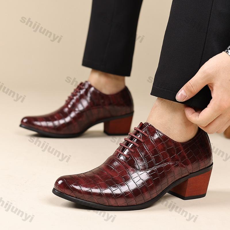 Fashion Men Shoes Genuine Leather Luxury British Style Business Casual Shoes Loafers High-quality Men Dress Thick Heel Wedding Shoes 6cm