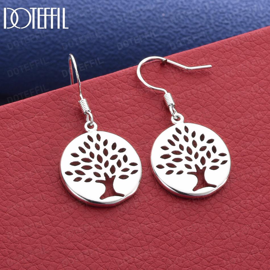 

925 Sterling Silver Tree-Shaped Circle Pierced Earrings Fashion Gift 1.80*1.80cm