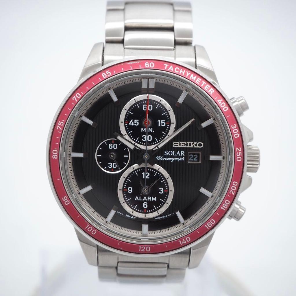[USED]SEIKO SSC433P1 Solar Chronograph Red Bezel Black Dial Men’s Watch w/ Box