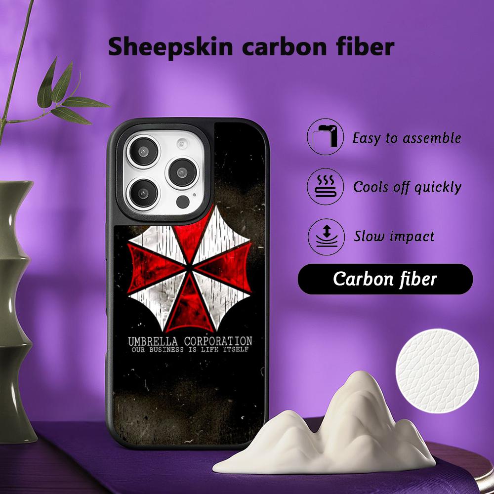 Classic Evil Umbrella cool pattern design Phone Case for iPhone 17 16 15 14 13 12 Pro Max Sheepskin Silver-edged protective case