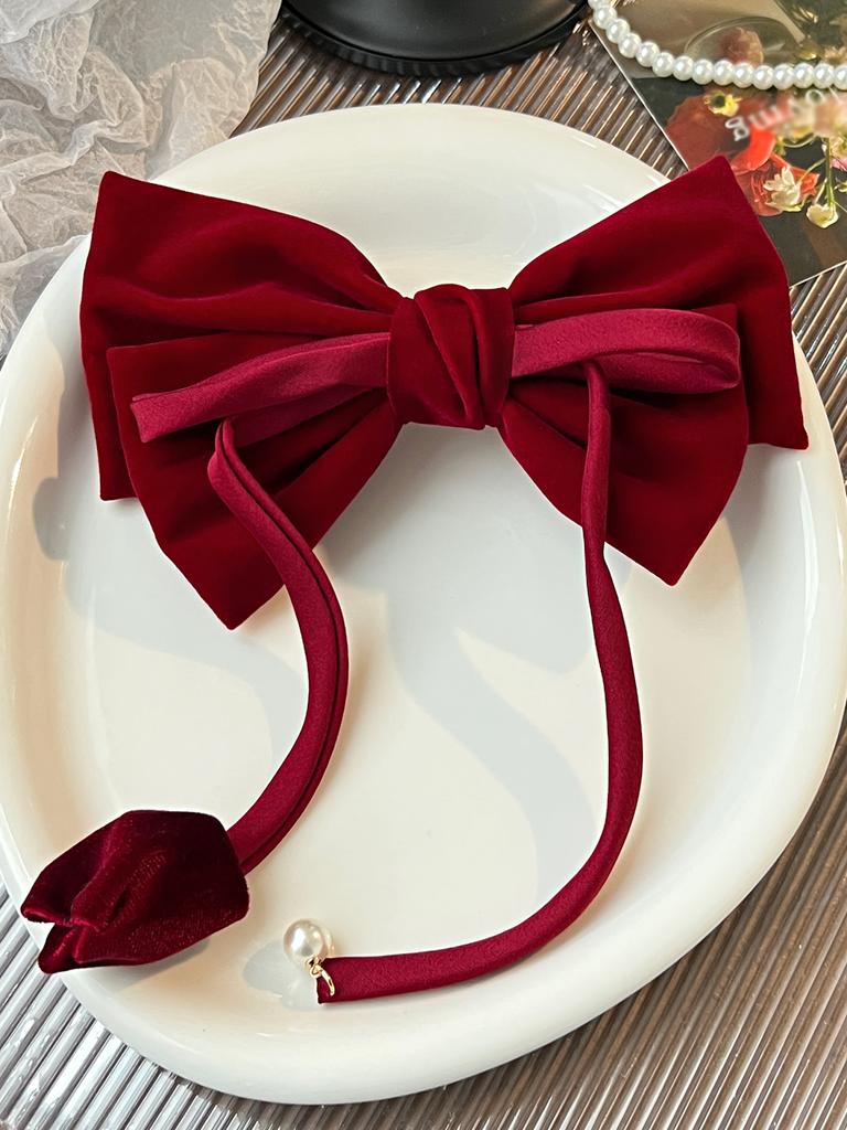 1 Stück rote Haarspange mit Perlenquaste und Schleife für Damen, Haarspange mit langem Band, Blumenhaarschmuck für Mädchen