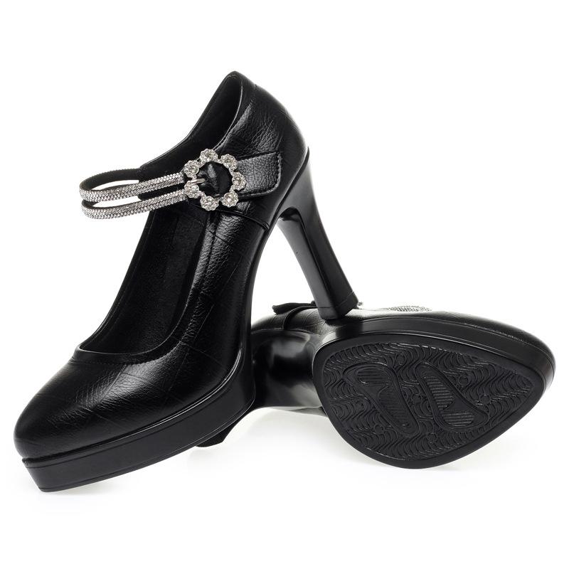 Fashion Comfortable Shallow Soft Leather Ankle Band Mary Jane 2025 Spring Block Middle Heels Shoes Platform for Office Mom
