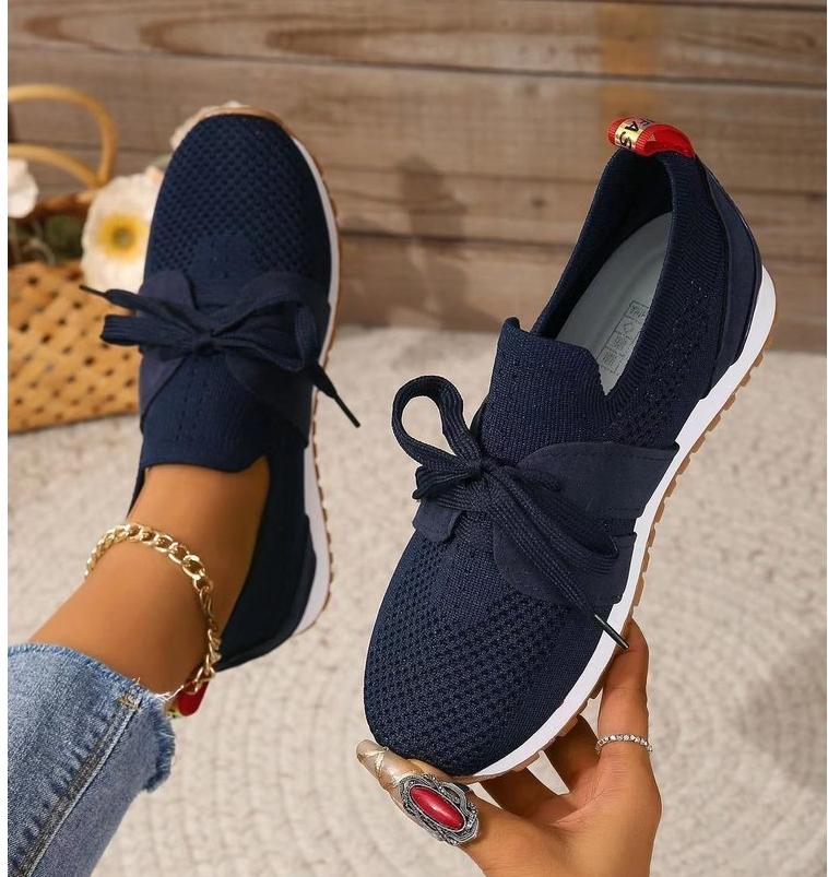 2024 Knitted Breathable Women's Sneakers New Flat Shoes Plus Size Anti-slip Casual Mesh Fabric Shoes