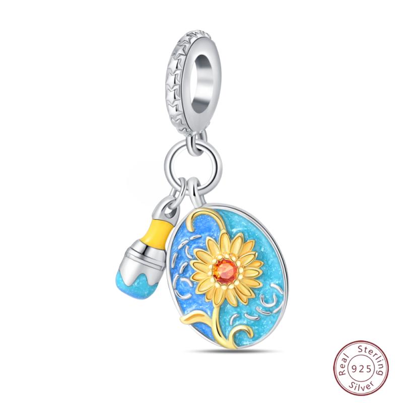 Copper Beaded Pendant Blue Shiny Zircon Suitable Original 3Mm Bracelet Women Fine Jewelry