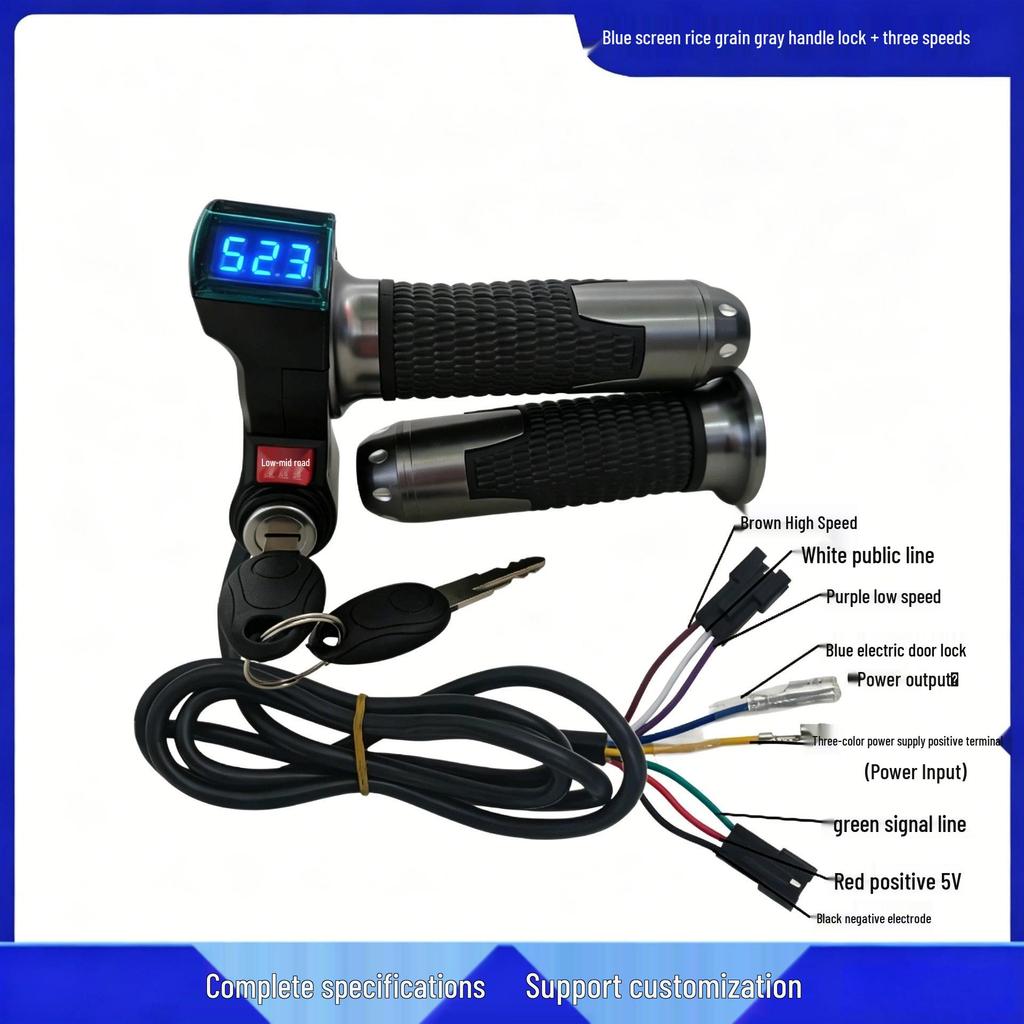 Blue Screen Throttle Grip with Rice Grain Lock & Three-Speed Voltage Display for Electric Scooters