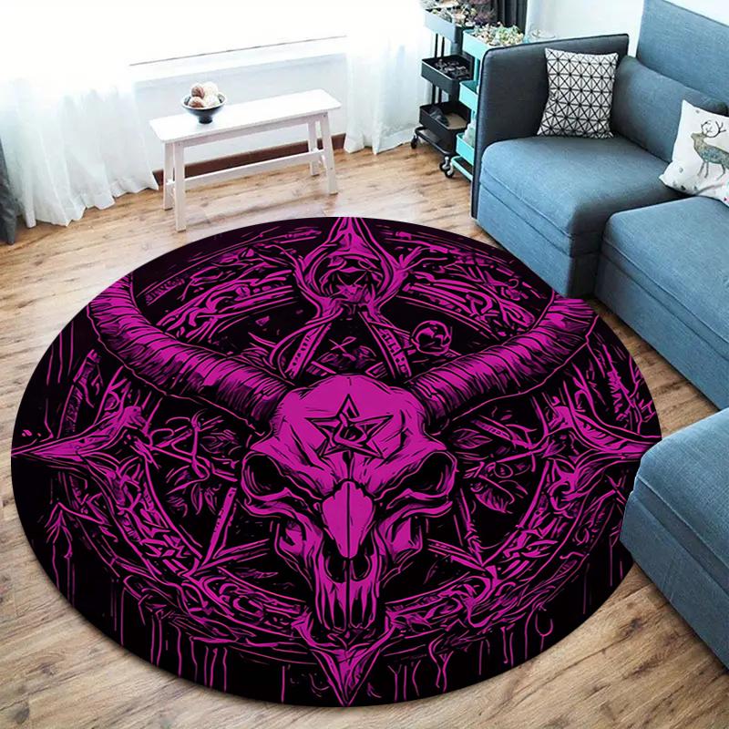 Sheep Skull Round Area Rug,Carpet Rug for Living Room Bedroom Sofa Playroom Decor,Non-slip Floor Mat