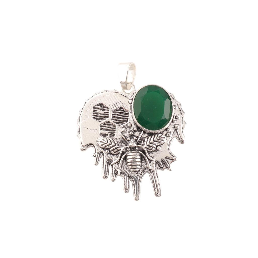 Grüner Onyx Edelstein 925 Sterlingsilber Handgefertigter Anhänger 1,49" Jubiläumsgeschenk CP-28-20