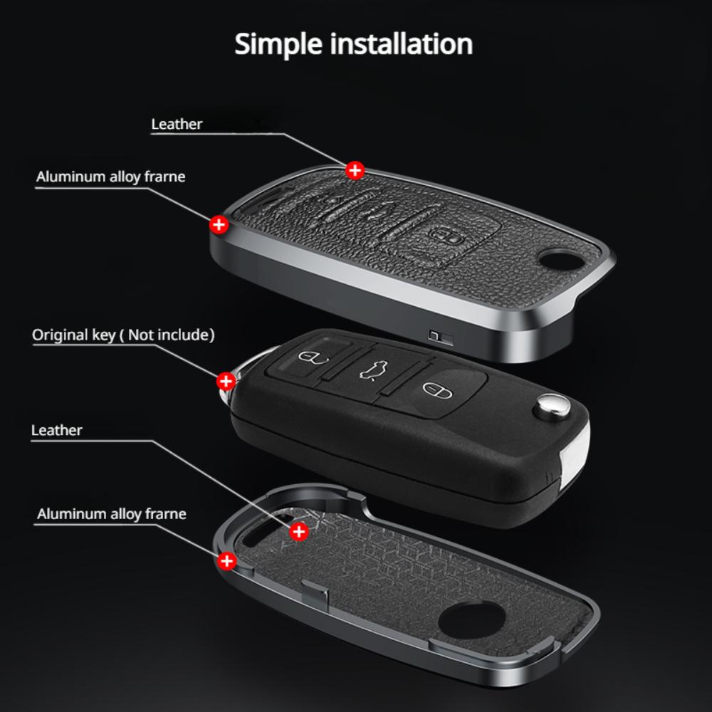 Alloy Leather Car Key Case Full Cover For Vw Volkswagen Polo Golf Passat Beetle Caddy T5 Up Eos Tiguan Skoda A5 Seat Leon Altea