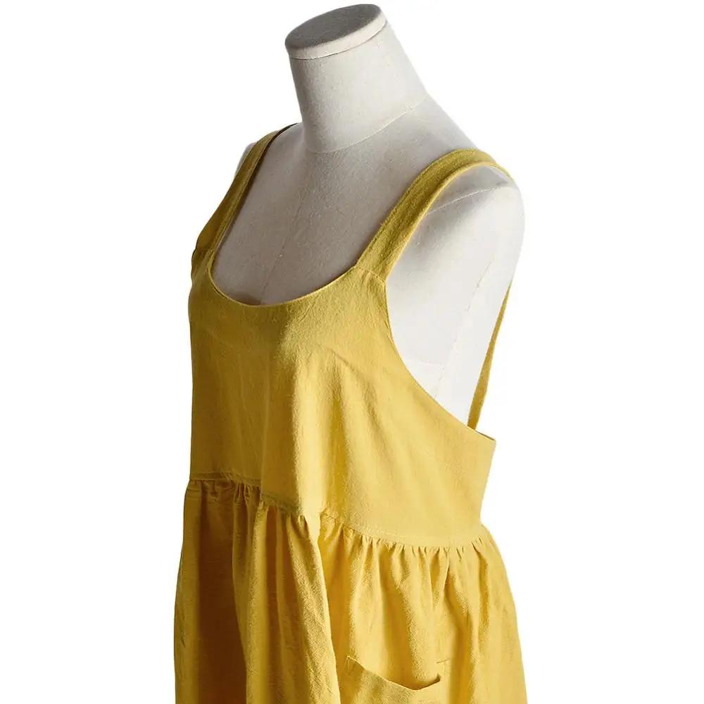 Women Cross Back Apron Japanese Housework Baking Wrap Cotton Linen Florist Dress Literary Art Cotton And Linen Advertising Apron