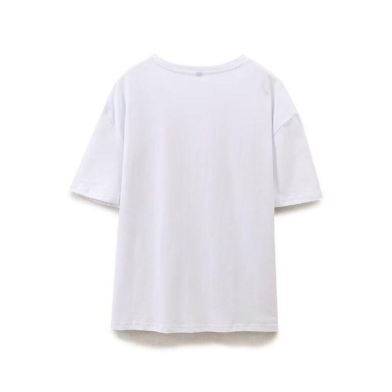 European American Summer New Women's Clothing Loose Ins Trendy Round Neck Girl Print Casual Short Sleeve T-shirt 0264357 250