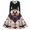 Women's Casual Print O-neck Pullover High Waist Long Sleeve Dress