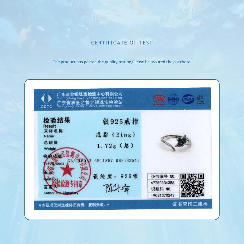 S925 Sterling Silver Blue Devil Fish Open Ring, Personalized Creative Silver Ring Jewelry
