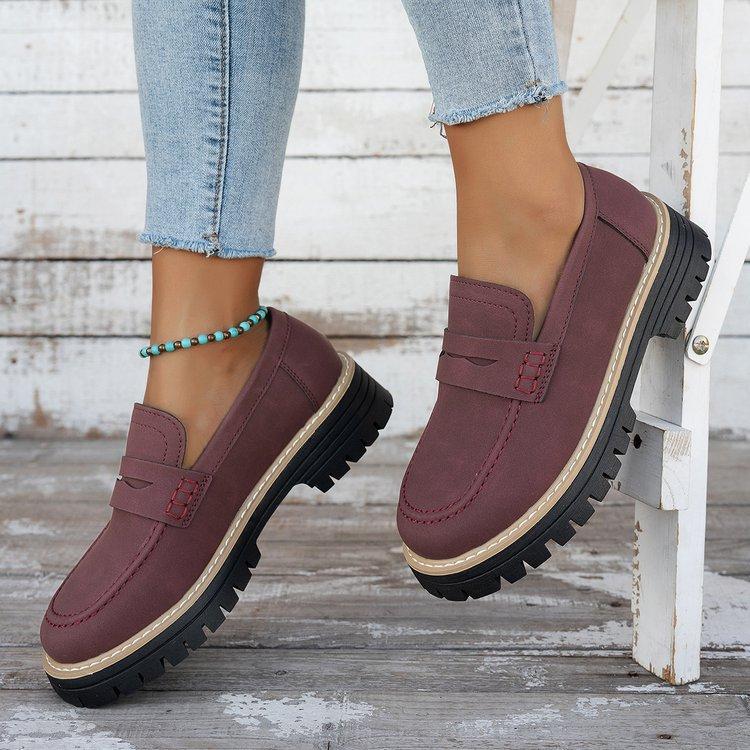Woman Spring Autumn New British Style Flats Comfortable Low Heel Slip on Shoes Ladies Solid Color Platform Loafers Shoes