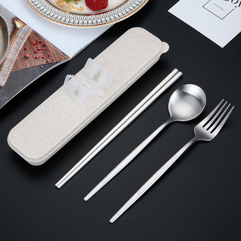 Portable Tableware Picnic Stainless Steel Cutlery Set Dinnerware Coffee Spoon Chopsticks with Box Kitchen Utensils for Children