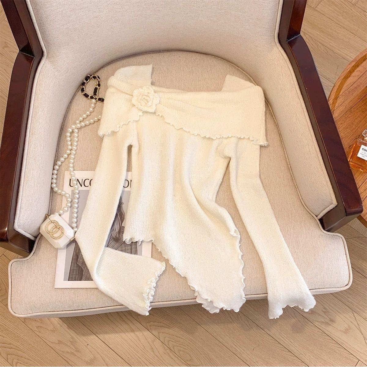 

Трехмерный цветочный топ на одно плечо - Женский облегающий вязаный свитер для осени/зимы Extra Small