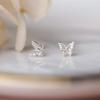 925 Silver Inlaid Crystal Butterfly Stud Earrings Women Classic Daily Jewelry Exquisite Quality