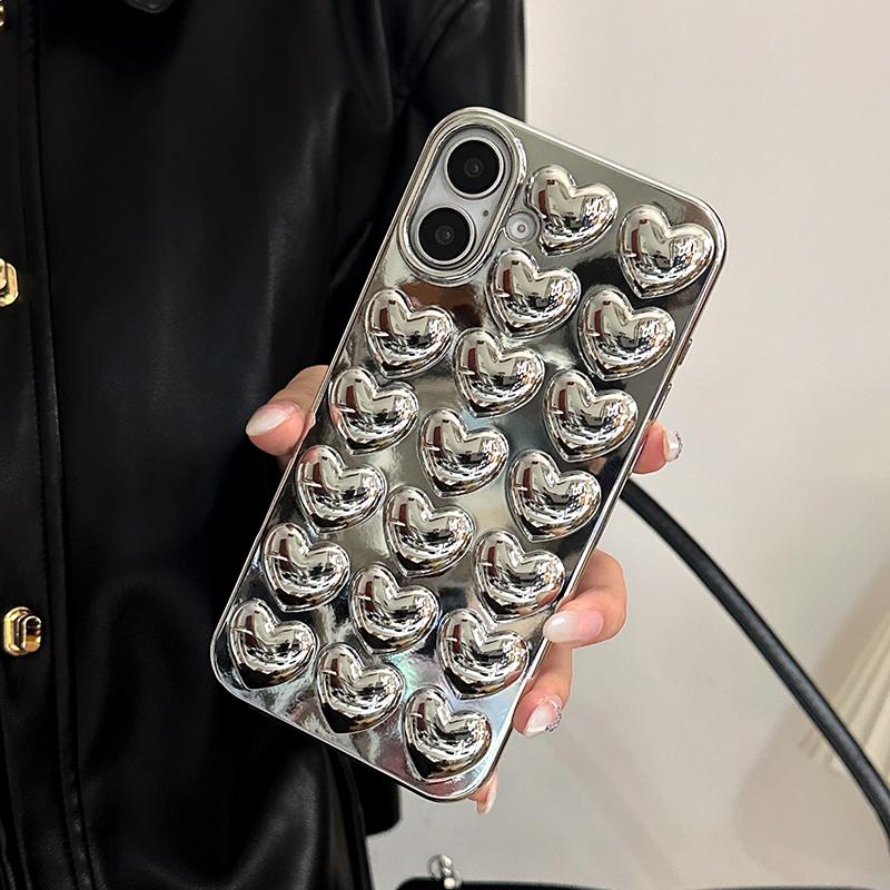 Einfache Stilvolle Silberne Liebesherz Handyhülle Für iPhone 17 Air 11 12 13 14 15 16 Pro Max Glänzende TPU Schutz-Rückseite