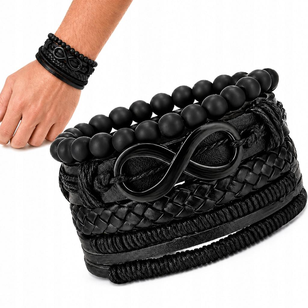 Men' Leather Bracelet with Tiger' Eye Beads, Multilayer Italian