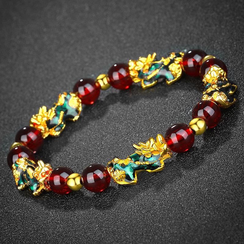 Vietnamese Sand Gold 3D Temperature-Sensitive Color-Changing Pixiu Bracelet, Obsidian Six-Character Mantra Buddha Bead Bracelet.