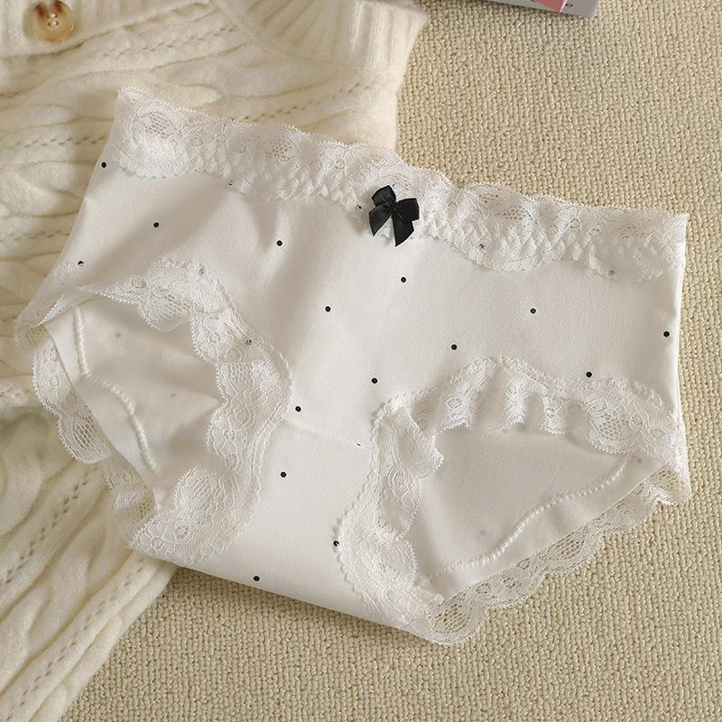 Lady Spring and Autumn Sweet Lace Polka Dot Cotton Antibacterial File Waist Not Clip Hip Breathable No Trace Briefs