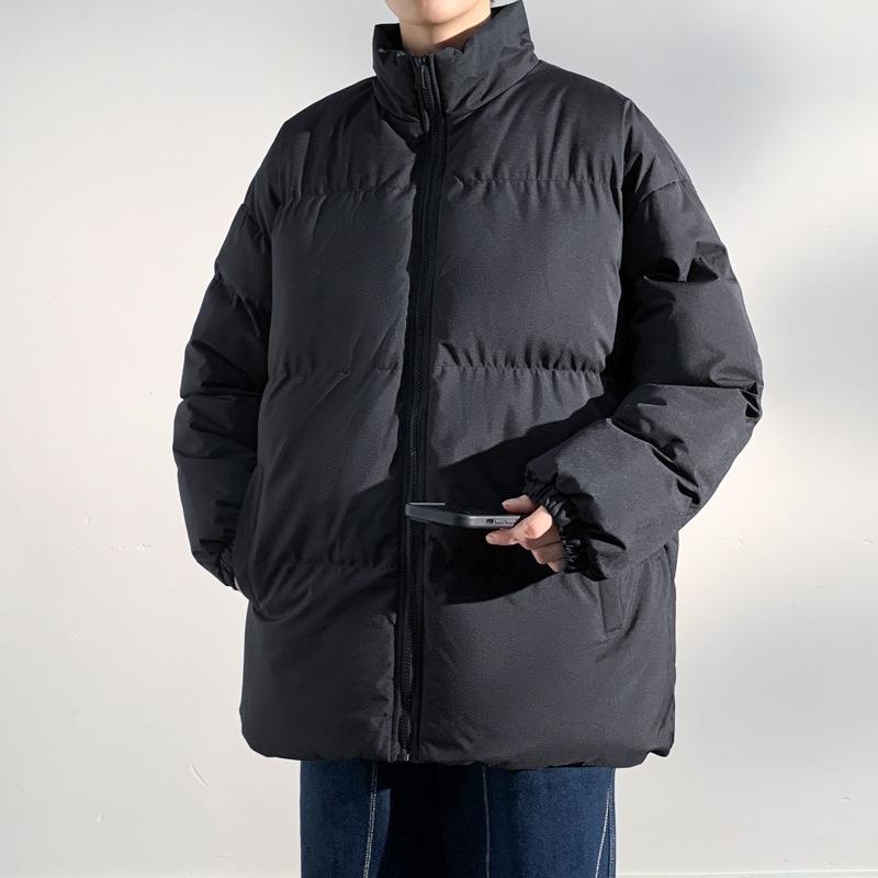 Winter New Stand-up Collar Simple Sports Thickened Warm Cotton Clothes Solid Color Couple Loose Trend Cotton Coat