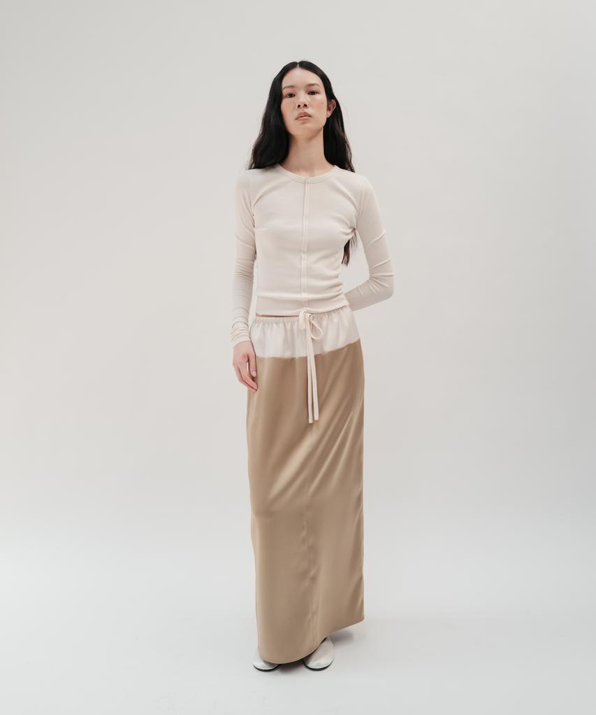 Bopeu Saba Contrast Satin Skirt (Beige)