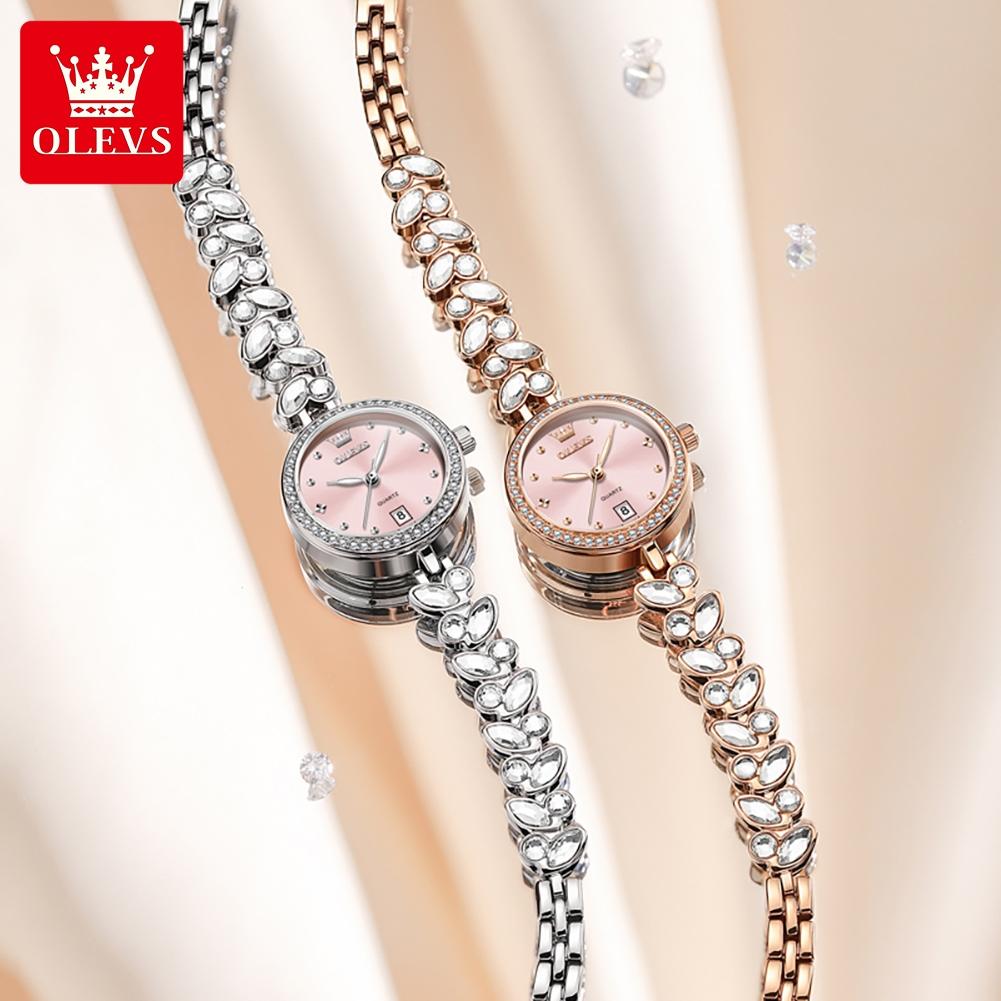 OLEVS Brand New Luxury Womens Bracelet Watch Elegant Fashion Quartz Watch Waterproof Luminous Strap Date Wristwatch For Woman